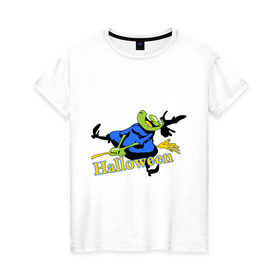Женская футболка хлопок с принтом Бабка на метле в Белгороде, 100% хлопок | прямой крой, круглый вырез горловины, длина до линии бедер, слегка спущенное плечо | halloveen | halloven | hallovin | halloween | hallowin | haloween | halowen | helloven | hellovin | helloween | hellowen | hellowin | helowen | helowin | халловин | халлуин | халовин | халу | хелловин | хеллоуин | хеллувин | хеловин | хелуин | хэлловин | 