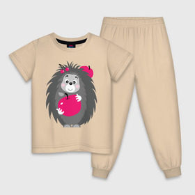 Детская пижама хлопок с принтом Ёжик держит яблоко в Белгороде, 100% хлопок |  брюки и футболка прямого кроя, без карманов, на брюках мягкая резинка на поясе и по низу штанин
 | ежик | животные | милые создания
