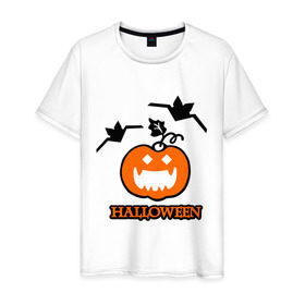 Мужская футболка хлопок с принтом Тыква на хэллоуин в Белгороде, 100% хлопок | прямой крой, круглый вырез горловины, длина до линии бедер, слегка спущенное плечо. | halloveen | halloven | hallovin | haloween | halowen | helloven | hellovin | helloween | hellowen | hellowin | helowen | helowin | тыква | халловин | халлувин | халлуин | халовин | халуин | хелловин | хеллоуин | хеллувин | хеловин | хелуин | хэлловин | хэ