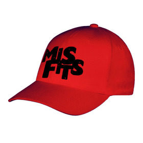 Бейсболка с принтом Misfits лого в Белгороде, 100% хлопок | классический козырек, металлическая застежка-регулятор размера | missfit | мисфит | отбросы | сериалы
