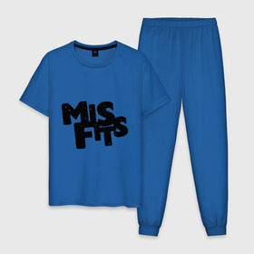 Мужская пижама хлопок с принтом Misfits лого в Белгороде, 100% хлопок | брюки и футболка прямого кроя, без карманов, на брюках мягкая резинка на поясе и по низу штанин
 | Тематика изображения на принте: missfit | мисфит | отбросы | сериалы