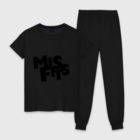 Женская пижама хлопок с принтом Misfits лого в Белгороде, 100% хлопок | брюки и футболка прямого кроя, без карманов, на брюках мягкая резинка на поясе и по низу штанин | missfit | мисфит | отбросы | сериалы