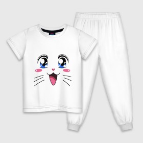 Детская пижама хлопок с принтом Японская кошечка в Белгороде, 100% хлопок |  брюки и футболка прямого кроя, без карманов, на брюках мягкая резинка на поясе и по низу штанин
 | Тематика изображения на принте: аниме | глаза | глазки | девушкам | киса | кот | коте | котенок | кошечка | кошка | милые создания | мордочка | японская кошечка