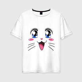 Женская футболка хлопок Oversize с принтом Японская кошечка в Белгороде, 100% хлопок | свободный крой, круглый ворот, спущенный рукав, длина до линии бедер
 | аниме | глаза | глазки | девушкам | киса | кот | коте | котенок | кошечка | кошка | милые создания | мордочка | японская кошечка