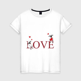 Женская футболка хлопок с принтом Red heart sheep в Белгороде, 100% хлопок | прямой крой, круглый вырез горловины, длина до линии бедер, слегка спущенное плечо | love | девушкам | женские | любовь | овечки | сердечки | сердца
