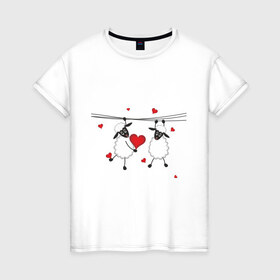 Женская футболка хлопок с принтом Red heart with sheep в Белгороде, 100% хлопок | прямой крой, круглый вырез горловины, длина до линии бедер, слегка спущенное плечо | девушкам | женские | любовь | овечки | сердечки | сердца
