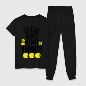 Женская пижама хлопок с принтом Король тенниса в Белгороде, 100% хлопок | брюки и футболка прямого кроя, без карманов, на брюках мягкая резинка на поясе и по низу штанин | король | король тенниса | спорт | теннис