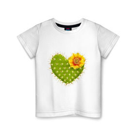 Детская футболка хлопок с принтом Колючее сердце расцвело в Белгороде, 100% хлопок | круглый вырез горловины, полуприлегающий силуэт, длина до линии бедер | Тематика изображения на принте: кактус | колючее сердце расцвело | сердце | цветок