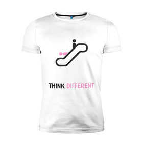 Мужская футболка премиум с принтом Think Different в Белгороде, 92% хлопок, 8% лайкра | приталенный силуэт, круглый вырез ворота, длина до линии бедра, короткий рукав | think different
