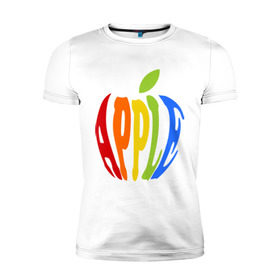 Мужская футболка премиум с принтом Apple яблоко в Белгороде, 92% хлопок, 8% лайкра | приталенный силуэт, круглый вырез ворота, длина до линии бедра, короткий рукав | apple | яблоко