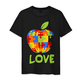 Мужская футболка хлопок с принтом Apple пазл в Белгороде, 100% хлопок | прямой крой, круглый вырез горловины, длина до линии бедер, слегка спущенное плечо. | apple | love apple | люблю эппл | паззлы | яблоко