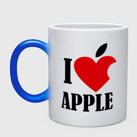 Кружка хамелеон с принтом i love apple с листиком в Белгороде, керамика | меняет цвет при нагревании, емкость 330 мл | apple | джобс | телефон | яблоко