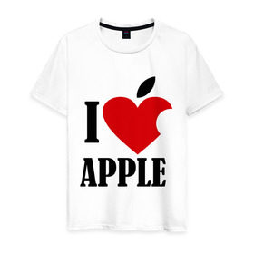 Мужская футболка хлопок с принтом i love apple с листиком в Белгороде, 100% хлопок | прямой крой, круглый вырез горловины, длина до линии бедер, слегка спущенное плечо. | apple | джобс | телефон | яблоко