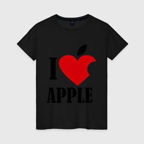Женская футболка хлопок с принтом i love apple с листиком в Белгороде, 100% хлопок | прямой крой, круглый вырез горловины, длина до линии бедер, слегка спущенное плечо | apple | джобс | телефон | яблоко