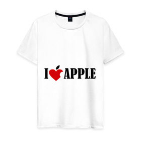 Мужская футболка хлопок с принтом love apple с листиком в Белгороде, 100% хлопок | прямой крой, круглый вырез горловины, длина до линии бедер, слегка спущенное плечо. | джобс | комуникатор | телефон | яблоко
