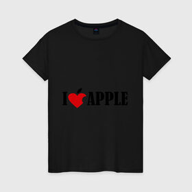 Женская футболка хлопок с принтом love apple с листиком в Белгороде, 100% хлопок | прямой крой, круглый вырез горловины, длина до линии бедер, слегка спущенное плечо | джобс | комуникатор | телефон | яблоко