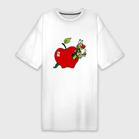 Платье-футболка хлопок с принтом Яблочко с червячком в Белгороде,  |  | apple | iphone | джобс | коммуникатор | комуникатор | пятый айфон | телефон | фрукт | червяк | яблоко