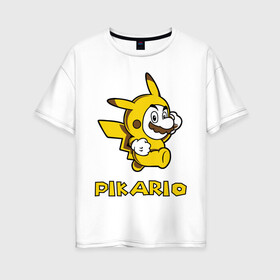 Женская футболка хлопок Oversize с принтом Pikario в Белгороде, 100% хлопок | свободный крой, круглый ворот, спущенный рукав, длина до линии бедер
 | марио