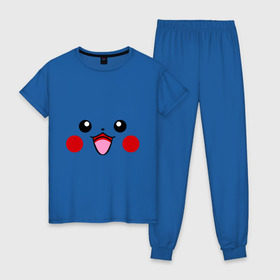 Женская пижама хлопок с принтом Happy Pikachu в Белгороде, 100% хлопок | брюки и футболка прямого кроя, без карманов, на брюках мягкая резинка на поясе и по низу штанин | happy pikachu | pikachu | пикачу | покемоны | счастливый пикачу