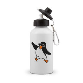 Бутылка спортивная с принтом Пингвин танцует в Белгороде, металл | емкость — 500 мл, в комплекте две пластиковые крышки и карабин для крепления | пингвин