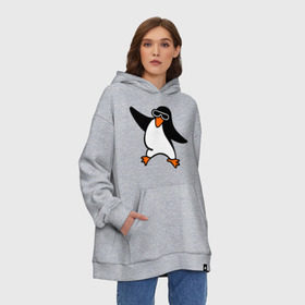 Худи SuperOversize хлопок с принтом Пингвин танцует в Белгороде, 70% хлопок, 30% полиэстер, мягкий начес внутри | карман-кенгуру, эластичная резинка на манжетах и по нижней кромке, двухслойный капюшон
 | пингвин
