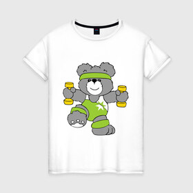 Женская футболка хлопок с принтом Fitness bear в Белгороде, 100% хлопок | прямой крой, круглый вырез горловины, длина до линии бедер, слегка спущенное плечо | 