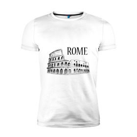 Мужская футболка премиум с принтом ROME (эскиз) в Белгороде, 92% хлопок, 8% лайкра | приталенный силуэт, круглый вырез ворота, длина до линии бедра, короткий рукав | италия | колизей | рим | туристам