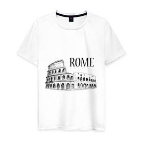 Мужская футболка хлопок с принтом ROME (эскиз) в Белгороде, 100% хлопок | прямой крой, круглый вырез горловины, длина до линии бедер, слегка спущенное плечо. | италия | колизей | рим | туристам