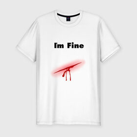 Мужская футболка премиум с принтом Порез в Белгороде, 92% хлопок, 8% лайкра | приталенный силуэт, круглый вырез ворота, длина до линии бедра, короткий рукав | im fine | в порядке | кровь | рана | шрам