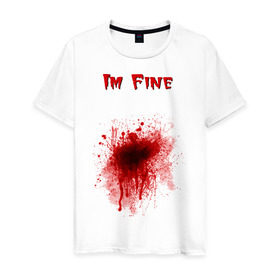 Мужская футболка хлопок с принтом Кровавое пятно в Белгороде, 100% хлопок | прямой крой, круглый вырез горловины, длина до линии бедер, слегка спущенное плечо. | cool777 | im fine | в порядке | кровь | рана | шрам