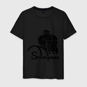 Мужская футболка хлопок с принтом Strongman в Белгороде, 100% хлопок | прямой крой, круглый вырез горловины, длина до линии бедер, слегка спущенное плечо. | body building | bodybuilding | боди билдинг | бодибилдинг | качек | русская сила | сила | силач