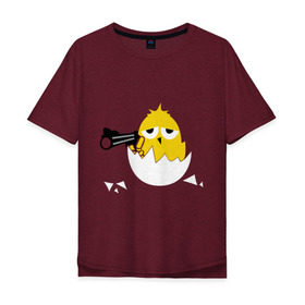 Мужская футболка хлопок Oversize с принтом Цыпленок гангстер (chicken gangster) в Белгороде, 100% хлопок | свободный крой, круглый ворот, “спинка” длиннее передней части | Тематика изображения на принте: дуло | оружие | пистолет | птенчик | птичка | цыпа | яйцо