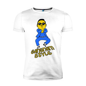 Мужская футболка премиум с принтом Gangnam style в Белгороде, 92% хлопок, 8% лайкра | приталенный силуэт, круглый вырез ворота, длина до линии бедра, короткий рукав | gangnam style | ганга стаил | интернет приколы | корецц | японец