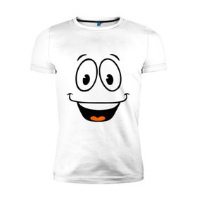 Мужская футболка премиум с принтом Радостный смайлик в Белгороде, 92% хлопок, 8% лайкра | приталенный силуэт, круглый вырез ворота, длина до линии бедра, короткий рукав | cool777 | smile | смайл | смайлик | улыбка