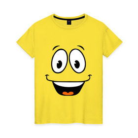Женская футболка хлопок с принтом Радостный смайлик в Белгороде, 100% хлопок | прямой крой, круглый вырез горловины, длина до линии бедер, слегка спущенное плечо | cool777 | smile | смайл | смайлик | улыбка