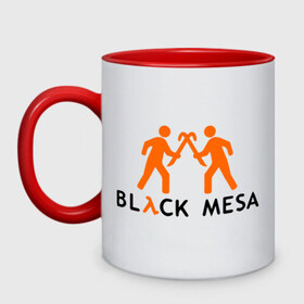 Кружка двухцветная с принтом Black mesa Orange men в Белгороде, керамика | объем — 330 мл, диаметр — 80 мм. Цветная ручка и кайма сверху, в некоторых цветах — вся внутренняя часть | Тематика изображения на принте: black mesa | игры | компьютерные игры