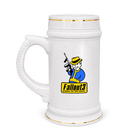 Кружка пивная с принтом Fallout Man в Белгороде,  керамика (Материал выдерживает высокую температуру, стоит избегать резкого перепада температур) |  объем 630 мл | Тематика изображения на принте: fallout | логотип | постапокалиптические | фаллаут | фоллаут