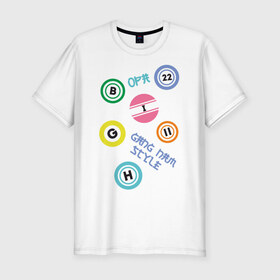Мужская футболка премиум с принтом Gangnam print в Белгороде, 92% хлопок, 8% лайкра | приталенный силуэт, круглый вырез ворота, длина до линии бедра, короткий рукав | gangnam style | интернет приколы | корейский репер | корейский рэп | корея
