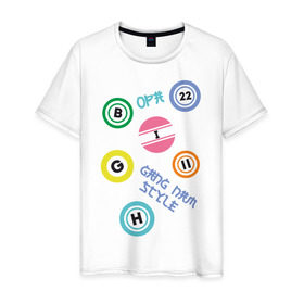 Мужская футболка хлопок с принтом Gangnam print в Белгороде, 100% хлопок | прямой крой, круглый вырез горловины, длина до линии бедер, слегка спущенное плечо. | gangnam style | интернет приколы | корейский репер | корейский рэп | корея