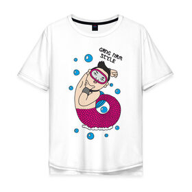 Мужская футболка хлопок Oversize с принтом Gang nam fish в Белгороде, 100% хлопок | свободный крой, круглый ворот, “спинка” длиннее передней части | 