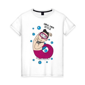 Женская футболка хлопок с принтом Gang nam fish в Белгороде, 100% хлопок | прямой крой, круглый вырез горловины, длина до линии бедер, слегка спущенное плечо | 