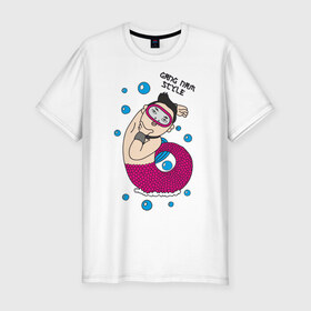 Мужская футболка премиум с принтом Gang nam fish в Белгороде, 92% хлопок, 8% лайкра | приталенный силуэт, круглый вырез ворота, длина до линии бедра, короткий рукав | 