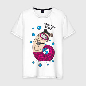 Мужская футболка хлопок с принтом Gang nam fish в Белгороде, 100% хлопок | прямой крой, круглый вырез горловины, длина до линии бедер, слегка спущенное плечо. | 