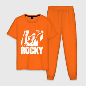 Мужская пижама хлопок с принтом Рокки Бальбоа (Rocky) в Белгороде, 100% хлопок | брюки и футболка прямого кроя, без карманов, на брюках мягкая резинка на поясе и по низу штанин
 | rocky | рокки | рокки бальбоа