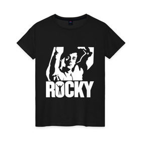 Женская футболка хлопок с принтом Рокки Бальбоа (Rocky) в Белгороде, 100% хлопок | прямой крой, круглый вырез горловины, длина до линии бедер, слегка спущенное плечо | rocky | рокки | рокки бальбоа