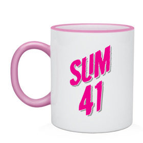 Кружка двухцветная с принтом Sum 41 logo в Белгороде, керамика | объем — 330 мл, диаметр — 80 мм. Цветная ручка и кайма сверху, в некоторых цветах — вся внутренняя часть | sum 41 | музыка | панк рок | рок | сам 41
