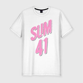 Мужская футболка премиум с принтом Sum 41 pink в Белгороде, 92% хлопок, 8% лайкра | приталенный силуэт, круглый вырез ворота, длина до линии бедра, короткий рукав | rock | музыка | музыкальные стили | панк | панк рок | рок