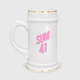 Кружка пивная с принтом Sum 41 pink в Белгороде,  керамика (Материал выдерживает высокую температуру, стоит избегать резкого перепада температур) |  объем 630 мл | rock | музыка | музыкальные стили | панк | панк рок | рок