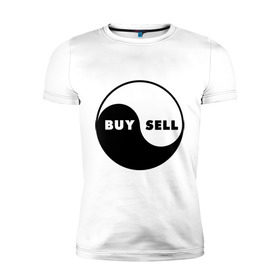 Мужская футболка премиум с принтом Инь Янь буржуя в Белгороде, 92% хлопок, 8% лайкра | приталенный силуэт, круглый вырез ворота, длина до линии бедра, короткий рукав | buy | sell | инь ян | купить | продать