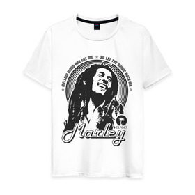 Мужская футболка хлопок с принтом Marley в Белгороде, 100% хлопок | прямой крой, круглый вырез горловины, длина до линии бедер, слегка спущенное плечо. | bob markey | marley | reggae | боб марли | регги